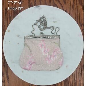Vintage Smithsonian Institute Fairycore Beaded Pink Floral Evening Bag